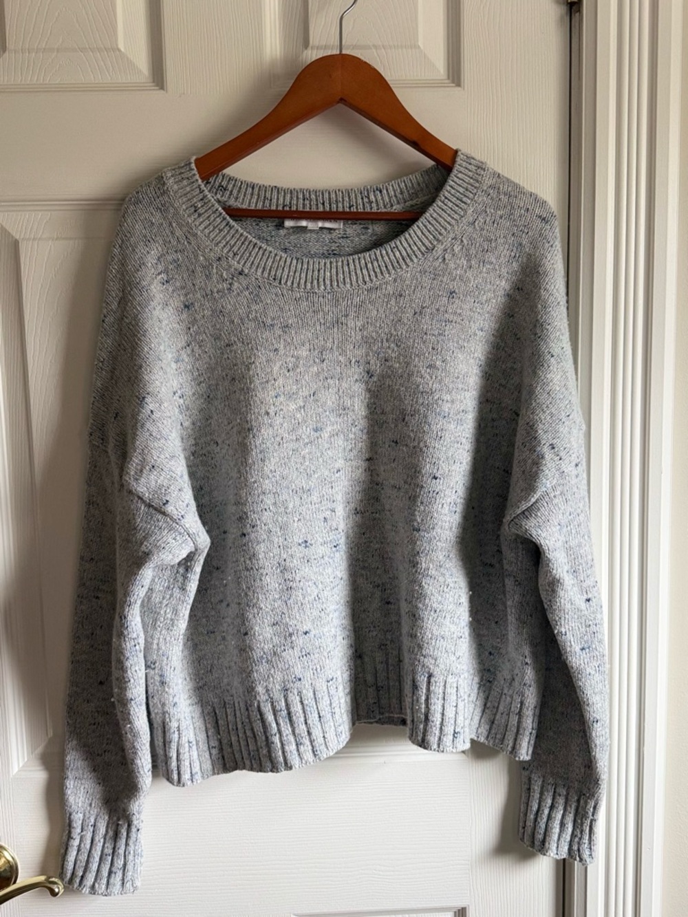 White + Warren Light Gray Speckled Crewneck Sweater